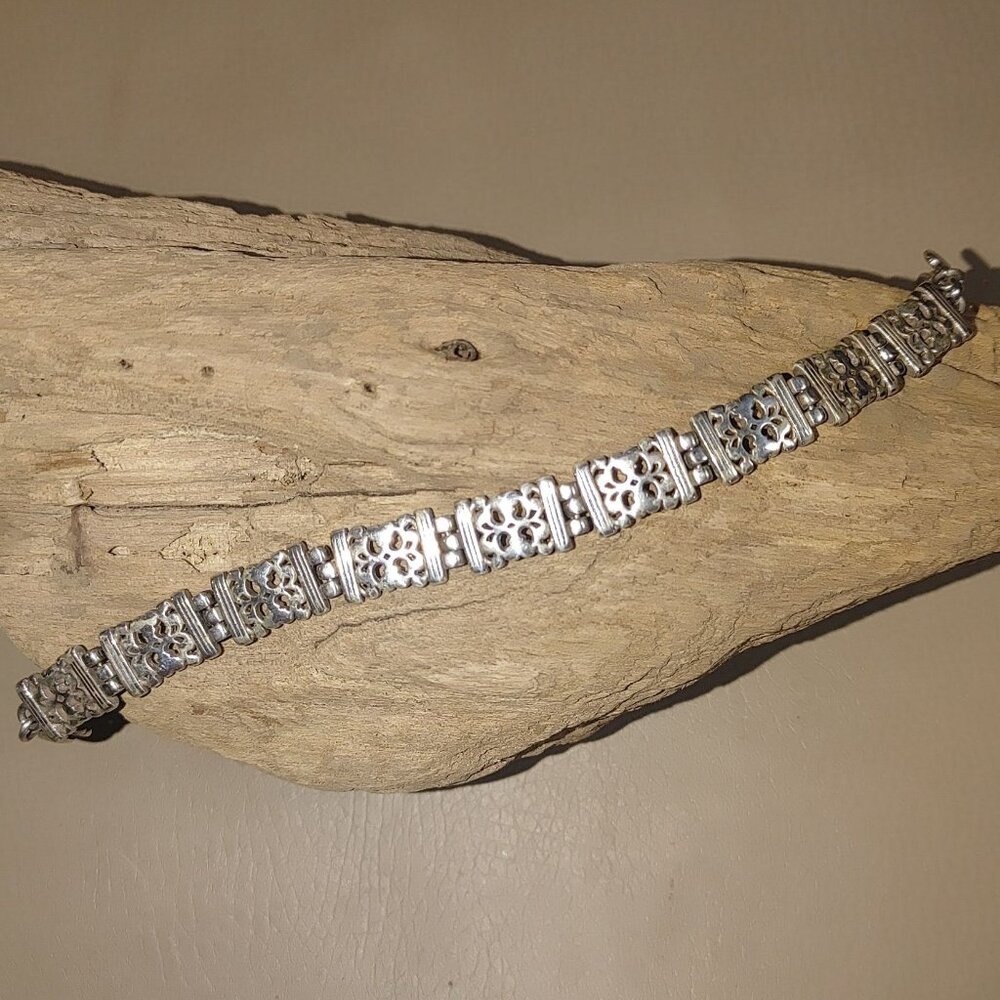 Brighton Bracelet Filigree Rectangular Link Silver Tone Heart Chain Extension